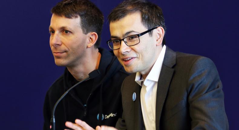 DeepMind's lead AlphaGo researcher David Silver (left) and DeepMind CEO Demis Hassabis (right).