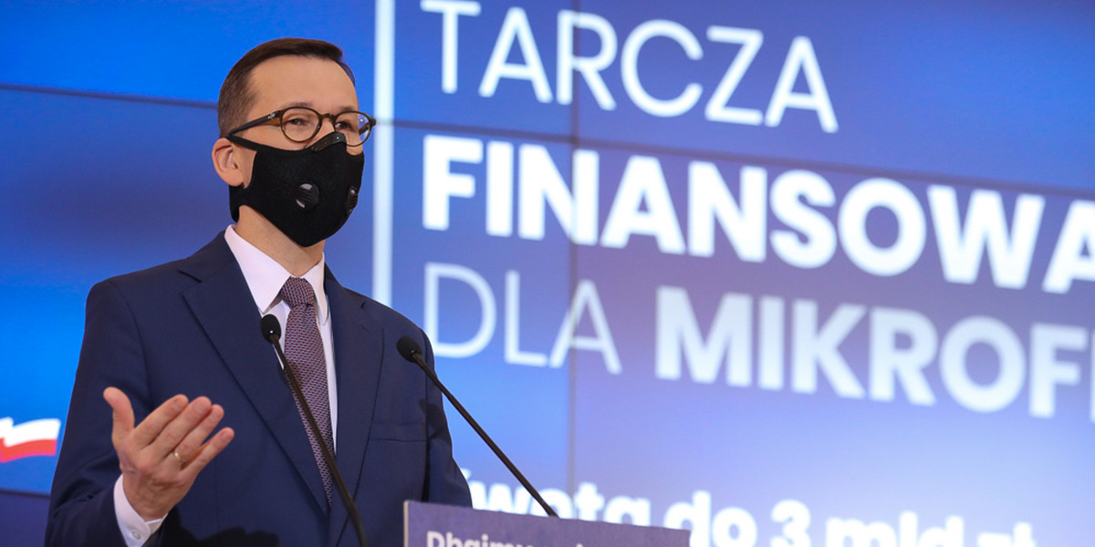 Na zdjęciu premier Mateusz Morawiecki zapowiadający jedną z wcześniejszych  tarcz.