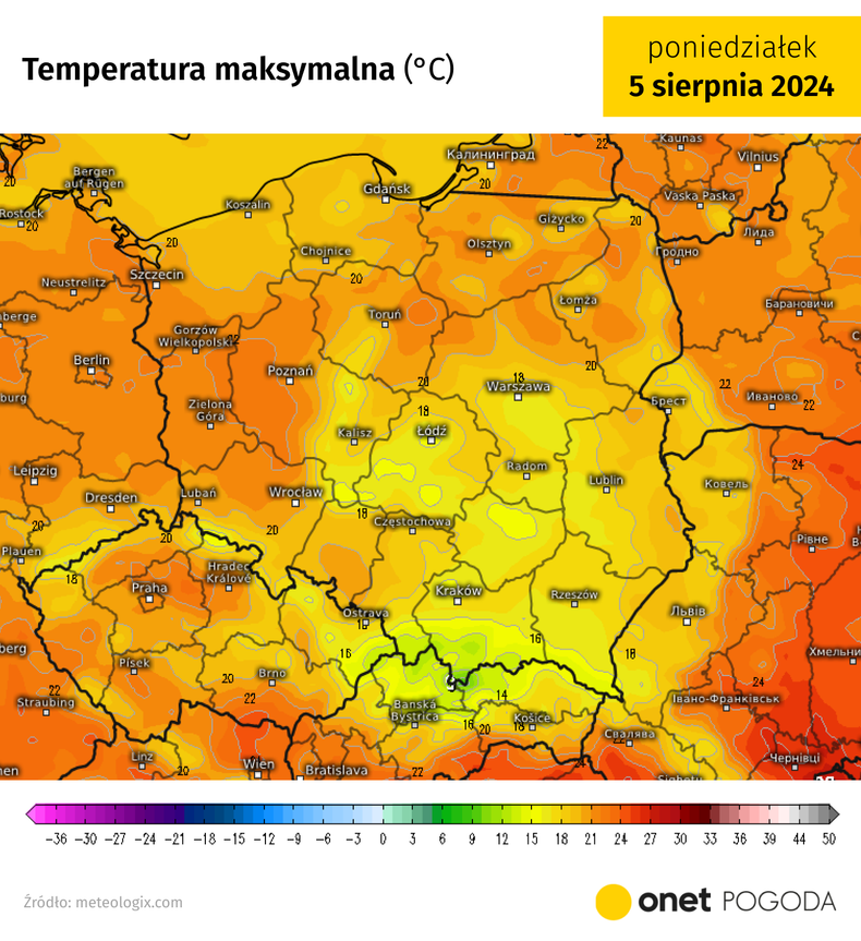 W poniedziałek temperatura w Polsce nie wzrośnie powyżej 23 st. C