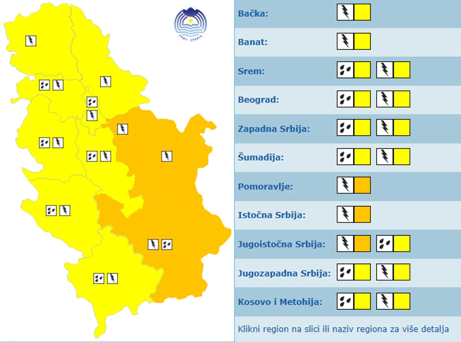 Meteoalarm za četvrtak, 2. jul