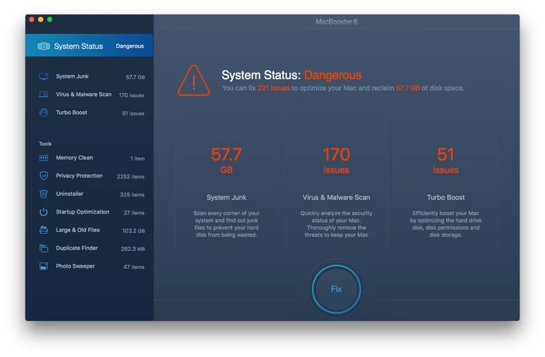 Główne okno programu do optymalizacji systemów operacyjnych macOS - MacBooster