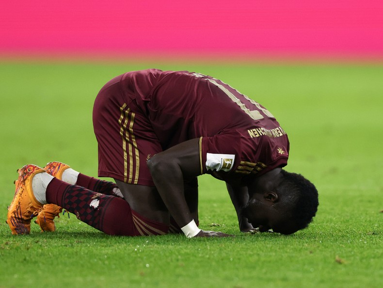 Huge relief! Sadio Mane celebrates his 1st goal in five matches as Bayern Munich beat Leverkusen 4-0.