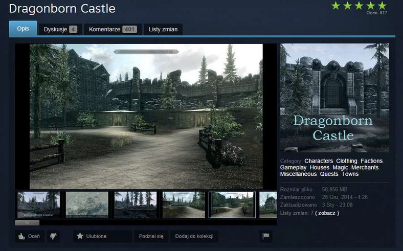 Dragonborn Castle, jeden z ponad 24 tysięcy obecnych w steamowym Warsztacie modów do gry TES V: Skyrim
