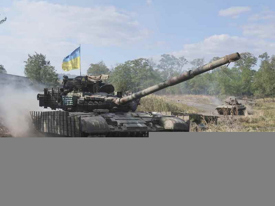 Ukrainian armored vehicles seen during military exercises in the Donetsk region, September 28, 2017.