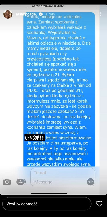 Joanna Opozda odpowiada na komentarz mamy Joanny Jarmołowicz i udostępnia zrzuty ekranu wiadomości z Antkiem Królikowskim/