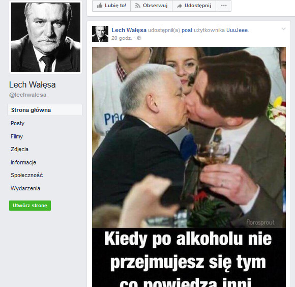 Profil Lecha Wałęsy na FB