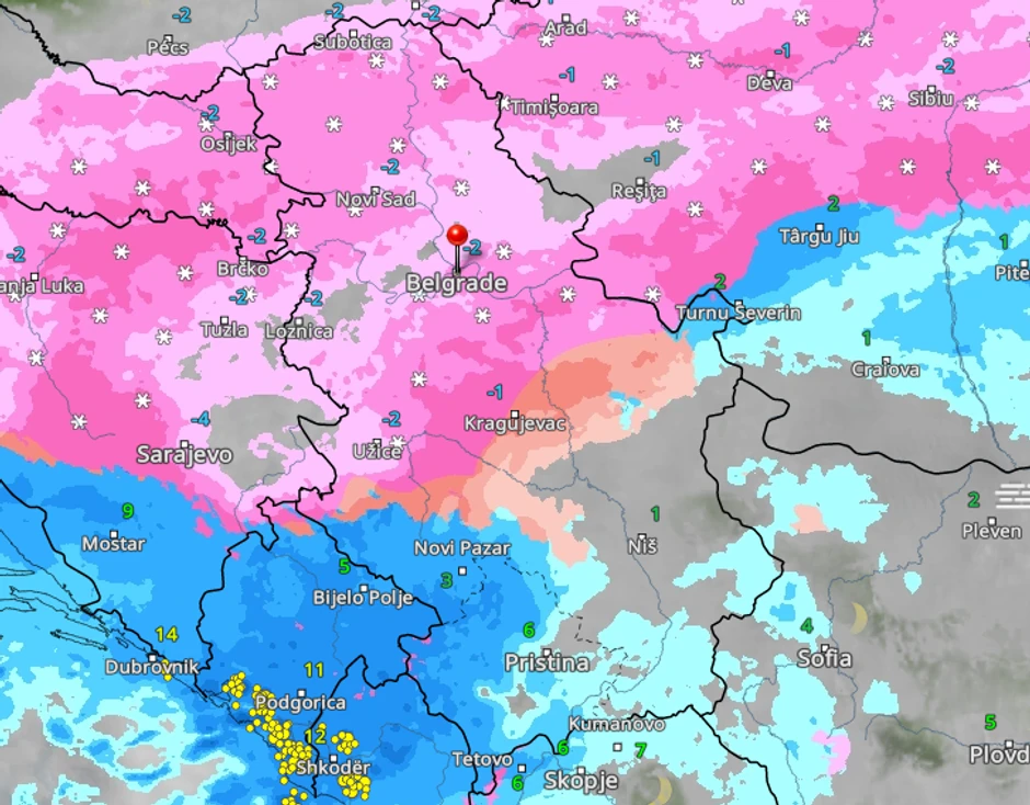 Kretanje padavina u Srbiji u ponedeljak u 3 časa