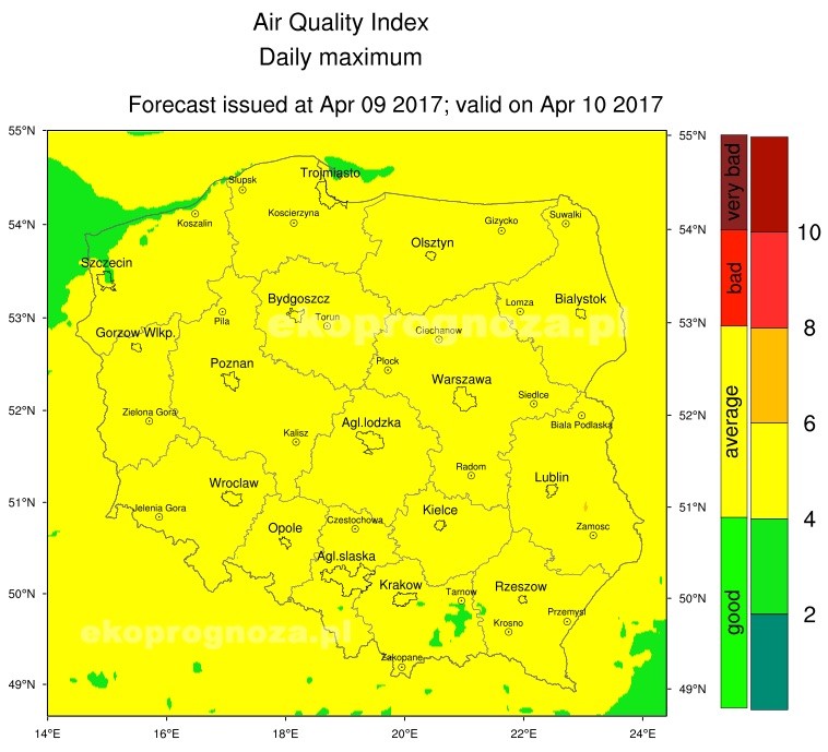 Ekoprognoza na 10 kwietnia 2017r.