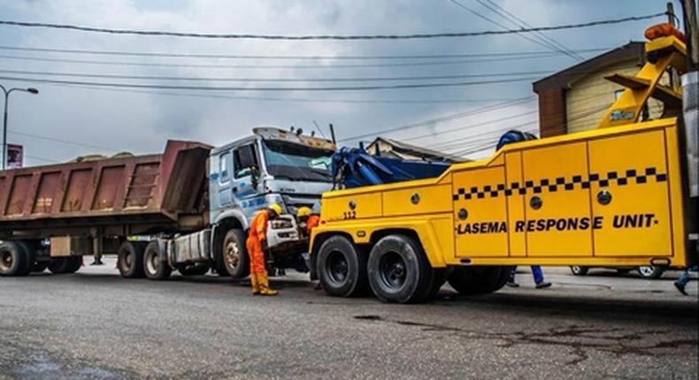 No death was recorded after a truck collapses on a car in Lagos. - Tori