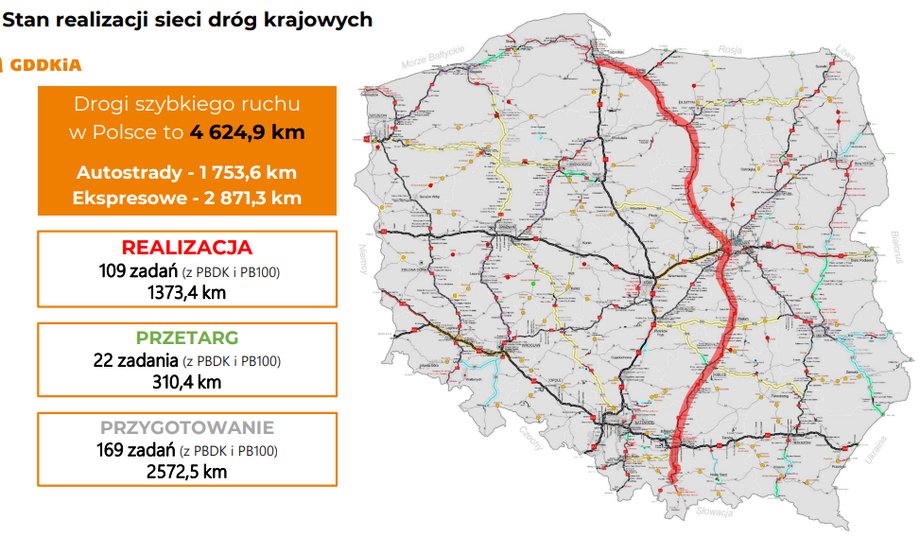 Na czerwono zaznaczony jest przebieg trasy S7