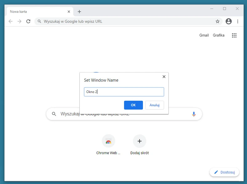 Google Chrome z opcją nazywania okien