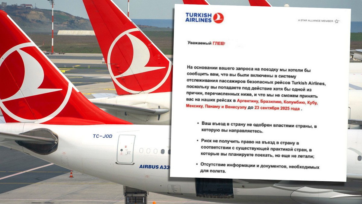 Rosjanin dostał roczny zakaz podróżowania samolotami Turkish Airlines