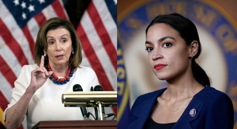 Left: Nancy Pelosi. Right: Alexandria Ocasio-Cortez.