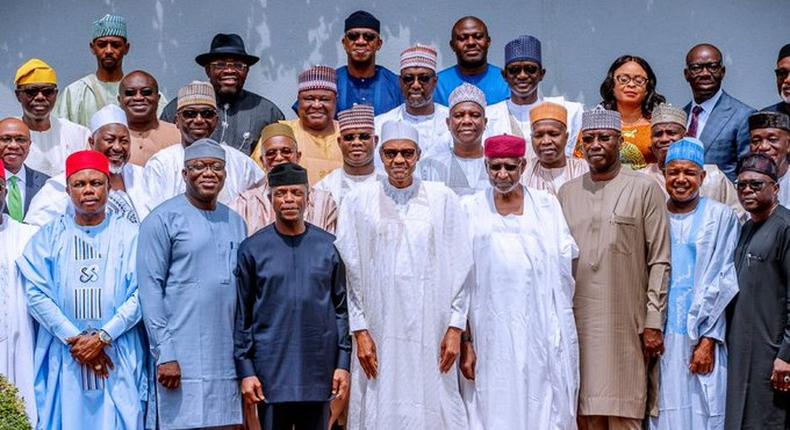 Illustrative photo. President Muhammadu Buhari after a meeting with Governors elected on the platform of the All Progressives Congress and other party leaders to resolve the crisis in the party over national chairmanship position in 2019.  [Twitter/@BashirAhmaad]