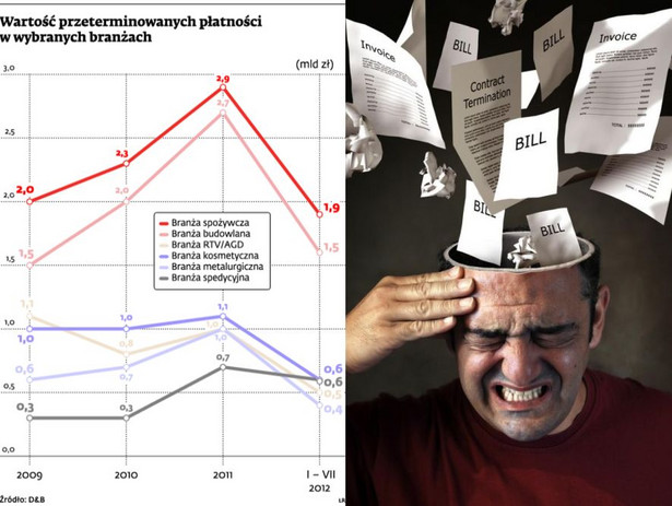 Wartość przeterminowanych płatności w wybranych branżach