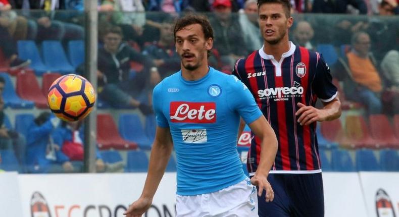 Napoli's forward Manolo Gabbiadini eyes the ball during an Italian Serie A football match against Crotone on October 23, 2016