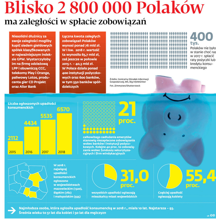Blisko 2 800 000 Polaków ma zaległości w spłacie zobowiązań