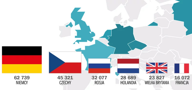 Serwery hostujące zainfekowane strony   Według raportu firmy McAfee za trzeci kwartał 2013 roku najwięcej europejskich serwerów, na których hostowane są zainfekowane strony WWW, znajduje się w Niemczech. W Rosji jest ich prawie dwa razy mniej. Dane dotyczące Polski nie są znane. Źródło: McAfee.