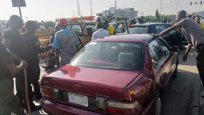 One of the impounded unpainted vehicles use as taxi for one chance operations in Abuja. [NAN]