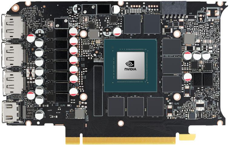 Nvidia GeForce RTX 3060 Ti FE – elementy budowy płyty PCB są zwarte, a sama płyta jest bardzo krótka.