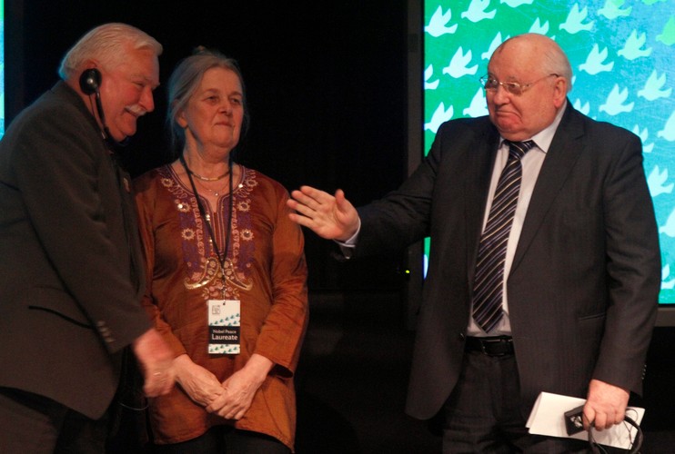 Lech Wałęsa i Michaił Gorbaczow na spotkaniu w Chicago