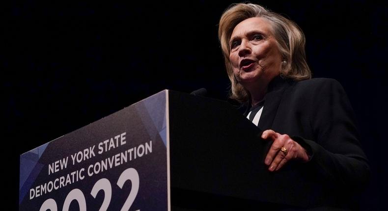 Former Secretary of State Hillary Clinton speaks at the 2022 New York State Democratic Convention.