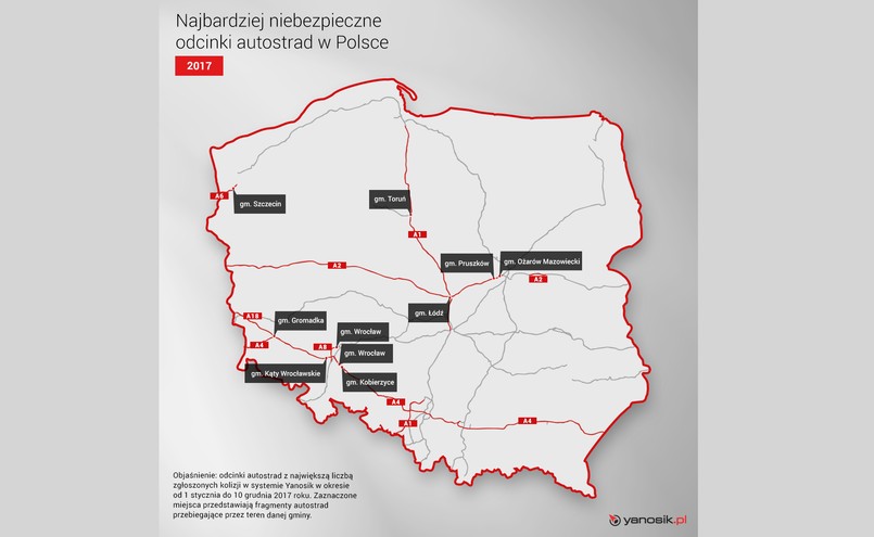 Najbardziej niebezpieczne odcinki autostrad w Polsce