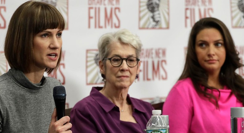 Rachel Crooks, left, Jessica Leeds, center, and Samantha Holvey attend a news conference, Monday, Dec. 11, 2017, in New York to discuss their accusations of sexual misconduct against Donald Trump.Mark Lennihan/AP Images