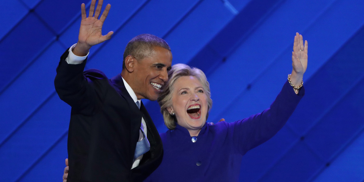 Obama with Hillary Clinton at the Democratic National Convention.