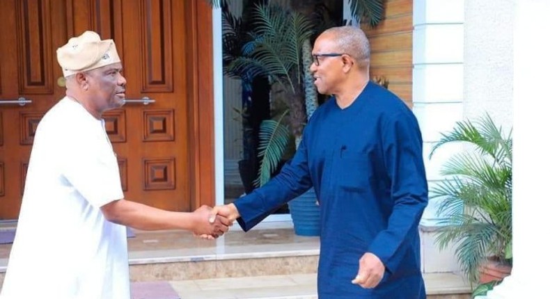 Governor Nyesom Wike of Rivers State received the Presidential candidate of the Labour Party, Peter Obi in Port Harcourt on Wednesday, June 22, 2022. ( Channels TV)