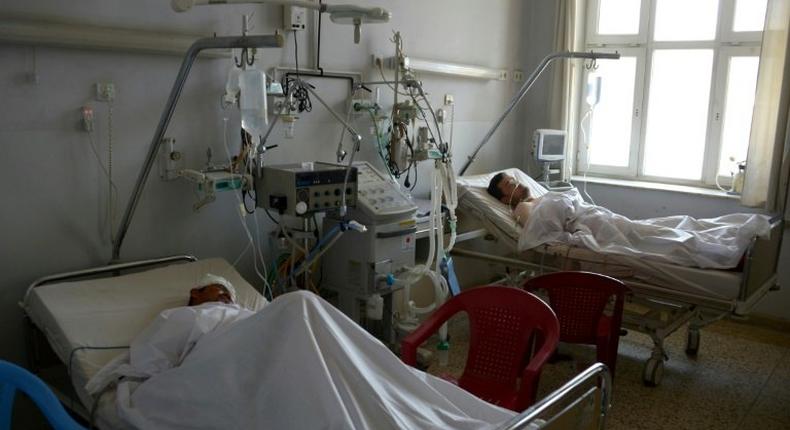Wounded Afghan soldiers in hospital in Mazar-i-Sharif on April 22, 2017, following an attack on an army compound in the northern province of Balkh
