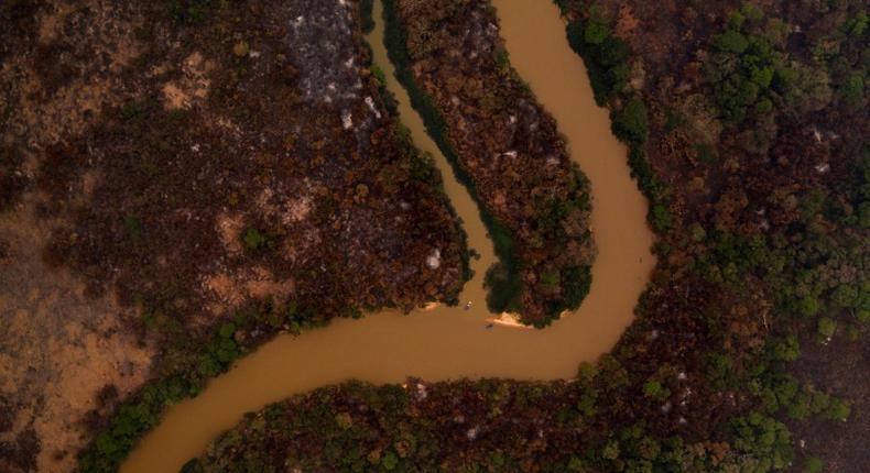 An aerial view showing some of the fire damage in Brazil's Pantanal