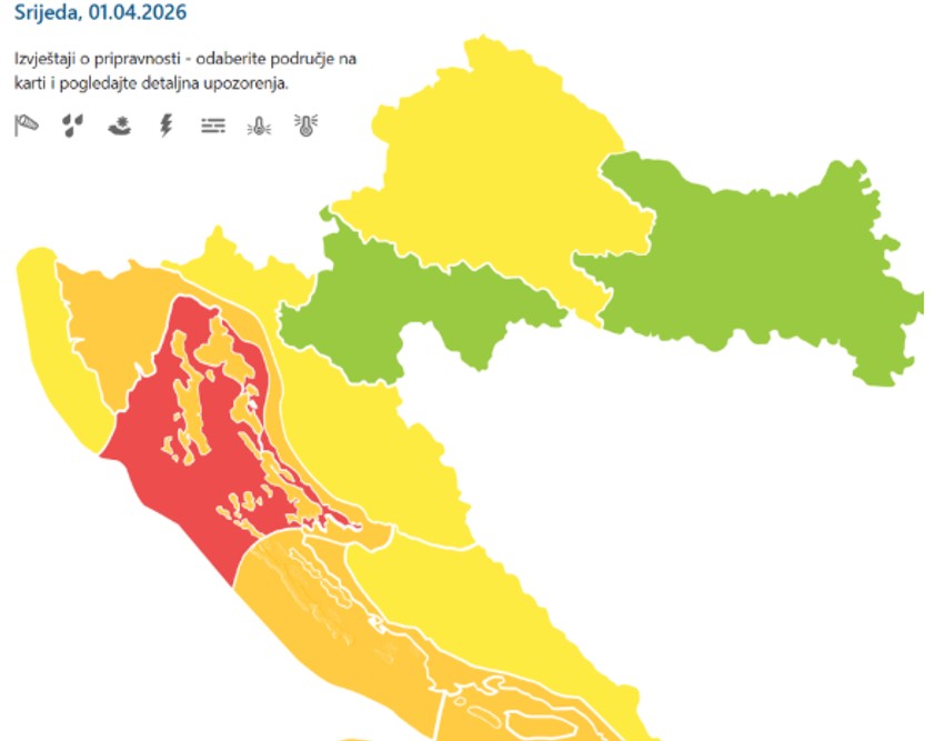 Crveni meteoalarm u Hrvatskoj 1. aprila