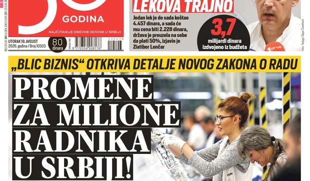 Blic naslovna strana za 18.8.