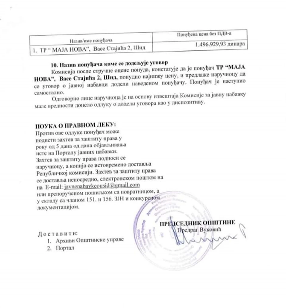 Iz dokumentacije dostavljene na tender vidi se da je godišnji prihod prodavnice „Maja Nova“ u poslednje tri godine oko 30.000 dinara