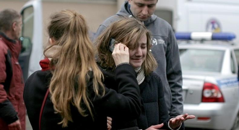 There were tearful scenes outside the Technological Institute metro station in Saint Petersburg after 10 people died in a suspected 'act of terror'