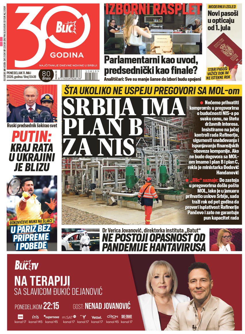 Blic naslovna strana za 11.05
