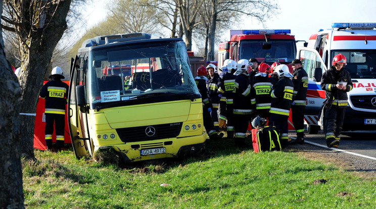 Iskolásokat szállító busz ütközött teherautóval - Fotó: MTI