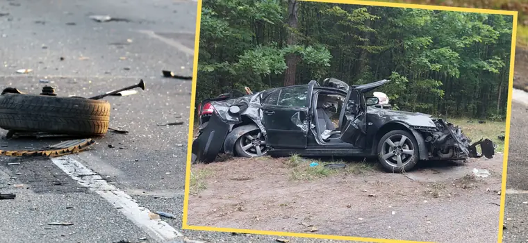 Saab nie wyrobił na zakręcie. Tragiczne skutki wypadku pod Mrągowem [ZDJĘCIA]