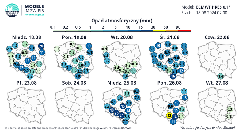 Prognoza opadów w Polsce w kolejnych dniach