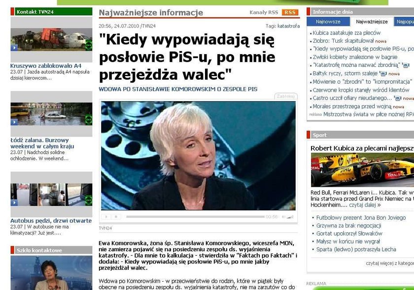 Wdowa po wiceministrze obrony narodowej Stanisława Komorowskiego gościła wczoraj w "Faktach po faktach". Ewa Komorowska wyznała, że nie cieszy się z powołania zespołu Antoniego Macierewicza