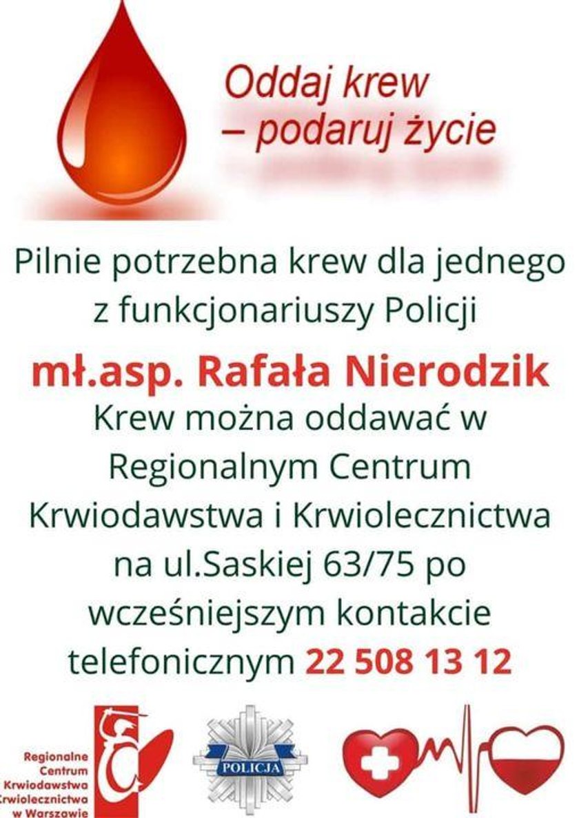 Potrzebna krew! Koronawirus zabija policjanta!