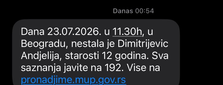 Nestala Anđelija Dimitrijević, aktiviran sistem "Pronađi me"
