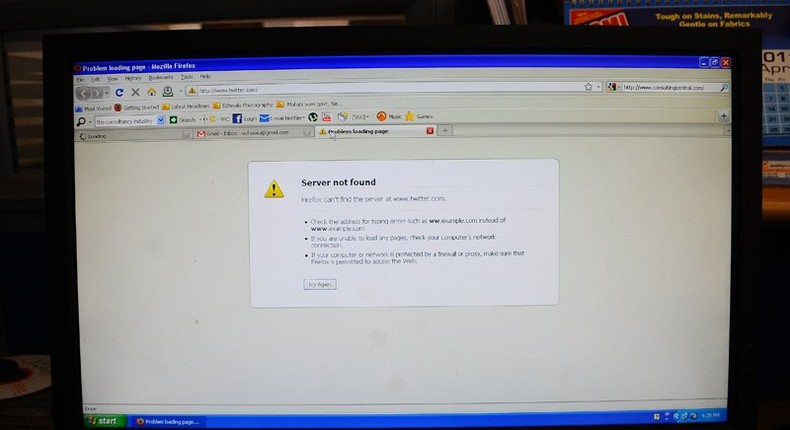 Computer screen with an error message