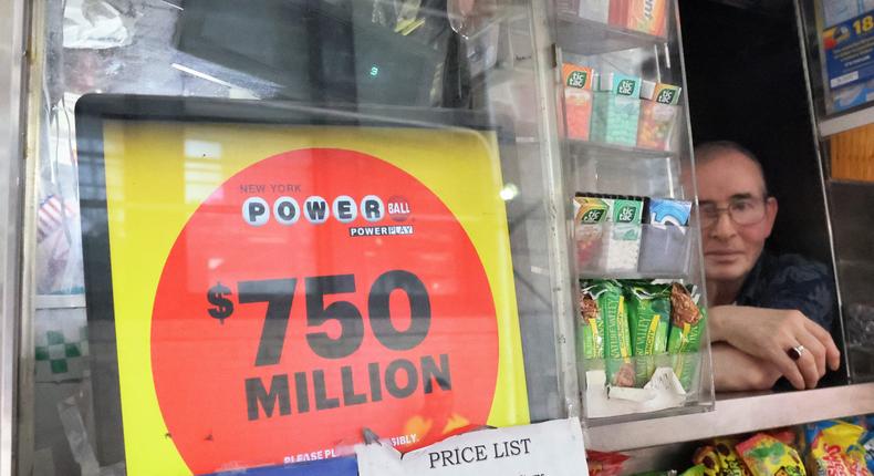 Powerball lottery advertisement is displayed at a newsstand.Photo by Michael M. Santiago/Getty Images