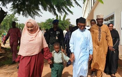 Gov. Nasir El-Rufai of Kaduna State and his wife, Ummi El-Rufai in Capital School, Malali, Kaduna, a public school, to enrol their six-year old son, Abubakar El-Rufai into a primary school. [NAN]