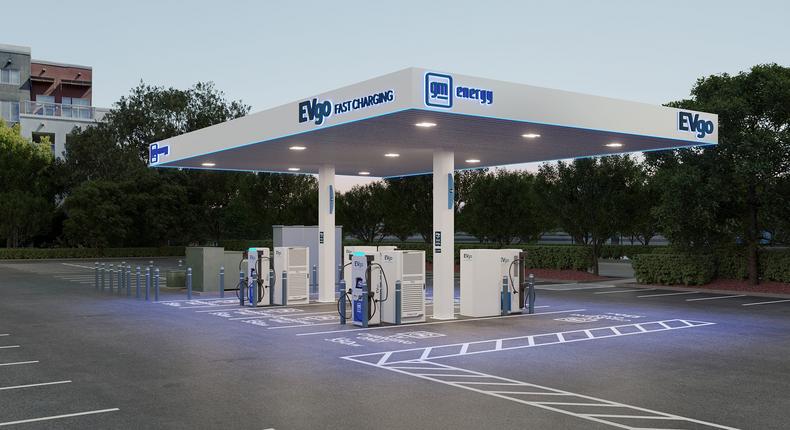 A rendering of one of GM Energy and EVgo's new fast-charging hubsGeneral Motors