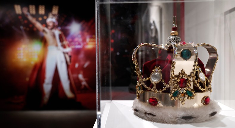 Freddie Mercury's stage crown that was worn in his last tour with Queen is on display and will be up for auction.John Lamparski/Getty Images