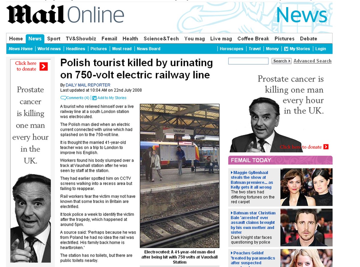 Polak zginął sikając na tory w Londynie