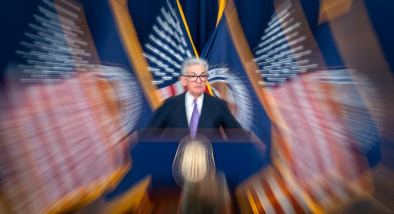 In this photo taken while zooming with a slow shutter speed Federal Reserve Board Chair Jerome Powell speaks during a news conference about the Federal Reserve's monetary policy at the Federal Reserve, Wednesday, Dec. 13, 2023, in Washington.Alex Brandon/AP Photo